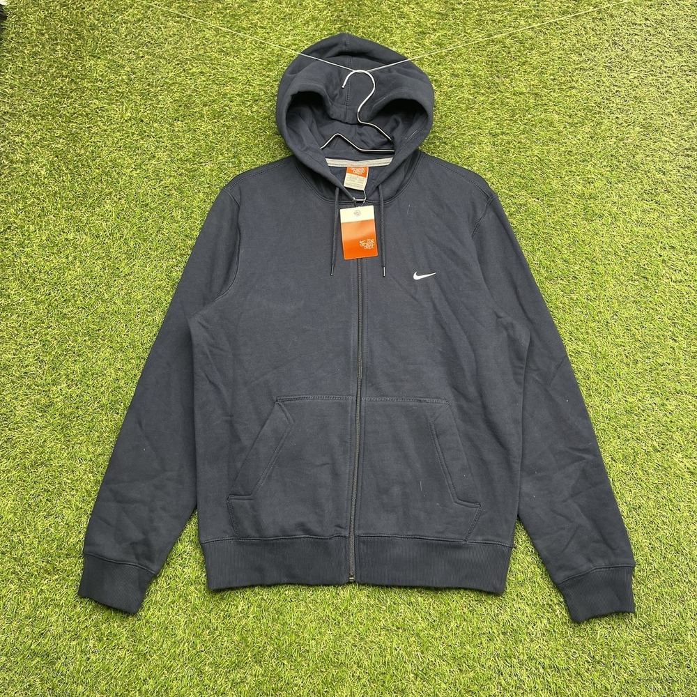 Nike Hoodie Mens Medium Full Zip Swoosh Fleece Sweatshirt Zip Up Navy Blue NWOT